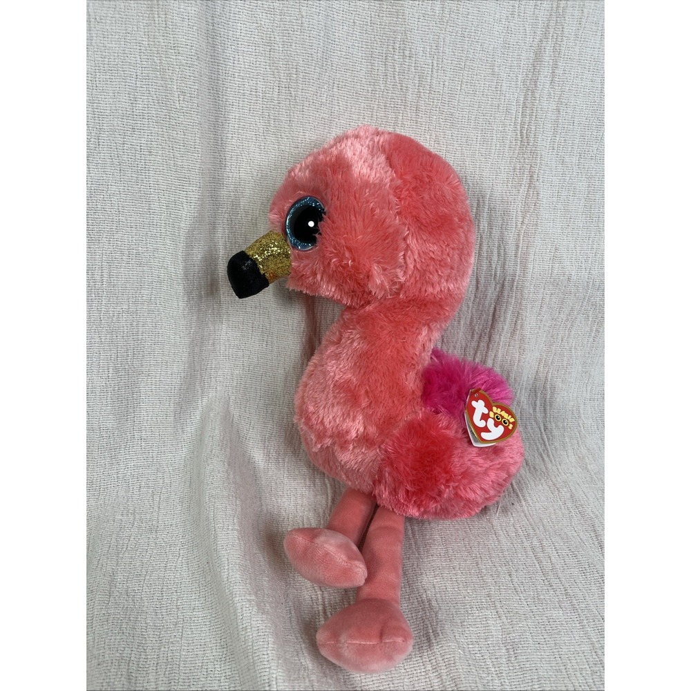 Ty‎ Beanie Boos Flamingo Plush Bird Stuffed Animal Gilda Gold Black Pink 10"